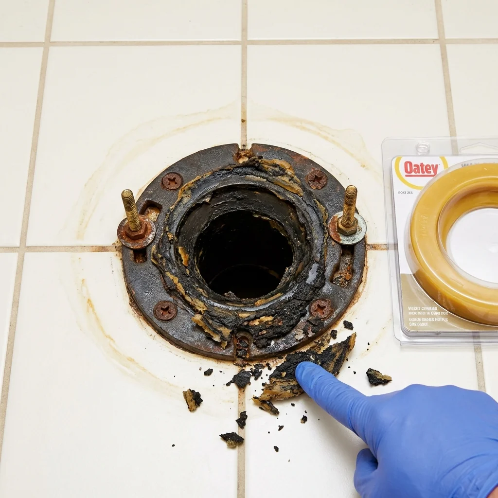 Failed wax ring showing water seepage at the base of a toilet in a Dayton, KY home