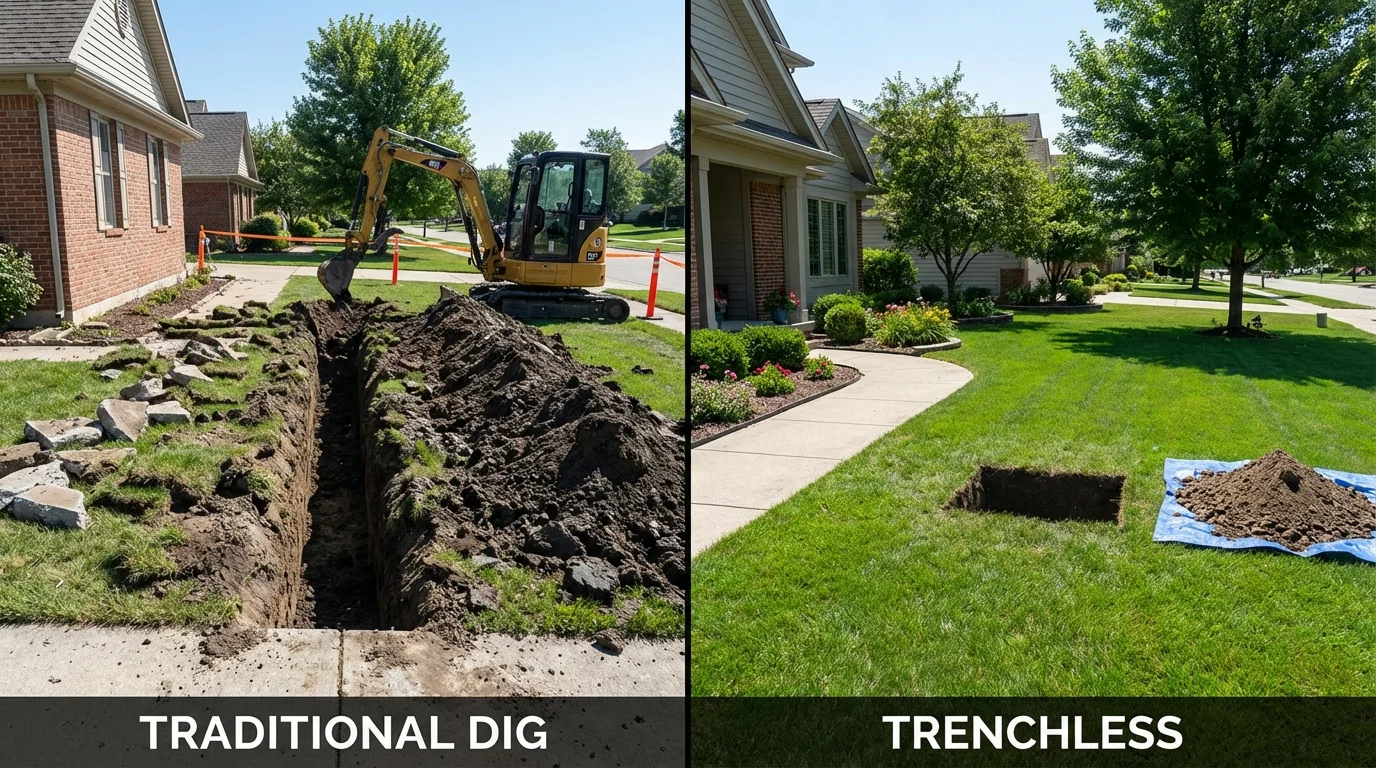 Trenchless sewer repair with minimal yard damage versus traditional excavation in Dayton, KY